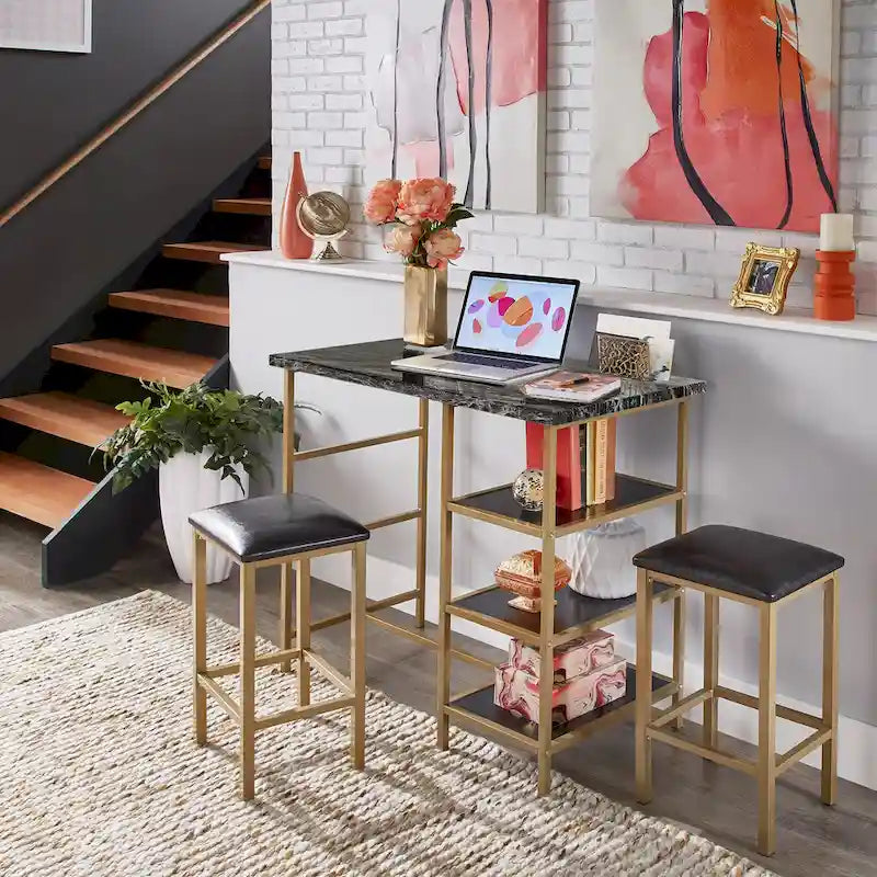 Ensemble de salle à manger 3 pièces à hauteur de comptoir Ainsley en faux marbre par iNSPIRE Q Modern