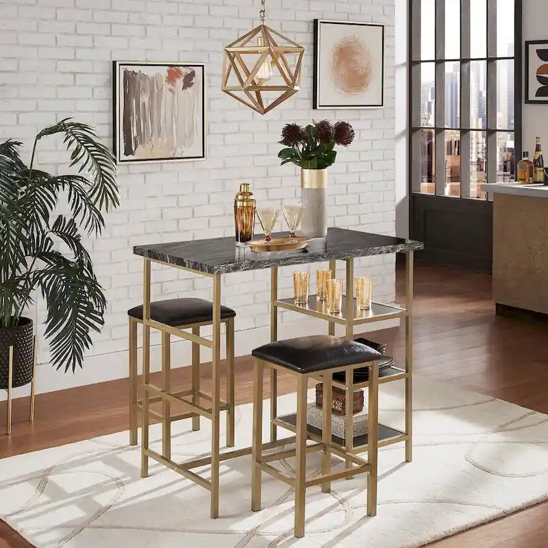 Ensemble de salle à manger 3 pièces à hauteur de comptoir Ainsley en faux marbre par iNSPIRE Q Modern
