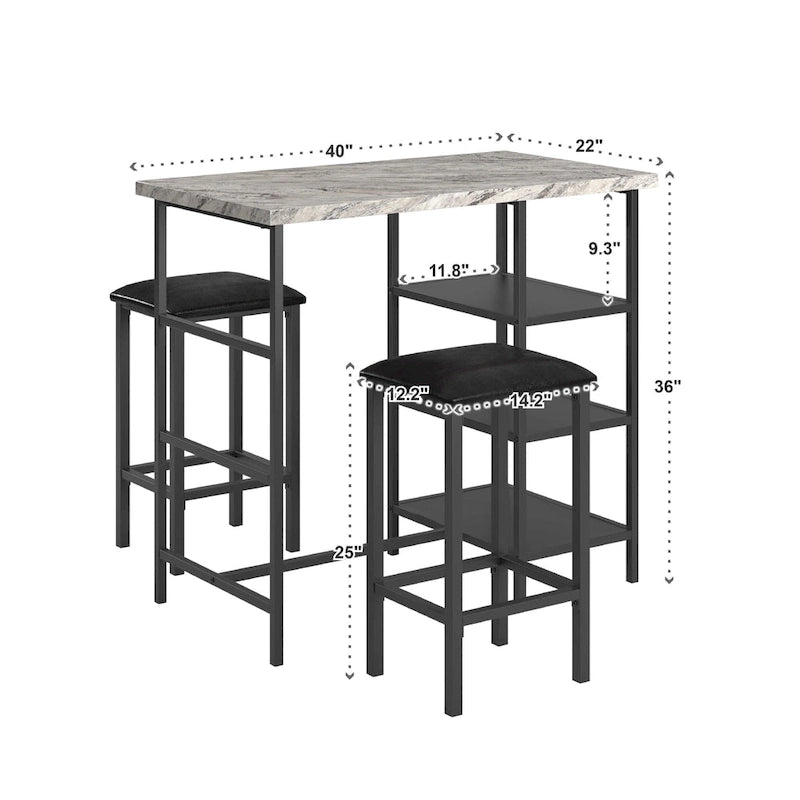 Ensemble de salle à manger 3 pièces à hauteur de comptoir Ainsley en faux marbre par iNSPIRE Q Modern