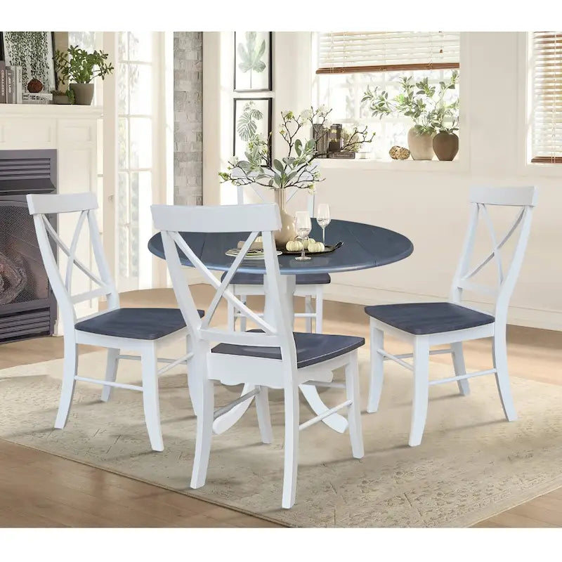 Table à abattants 42 po avec 4 chaises de salle à manger à dossier croisé - Ensemble de 5 pièces