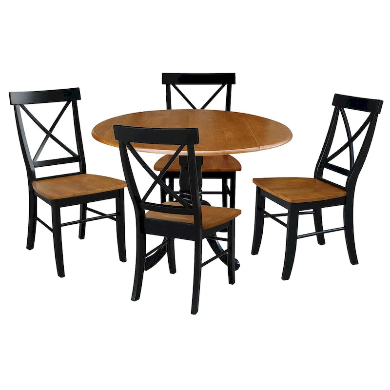 Table à abattants 42 po avec 4 chaises de salle à manger à dossier croisé - Ensemble de 5 pièces