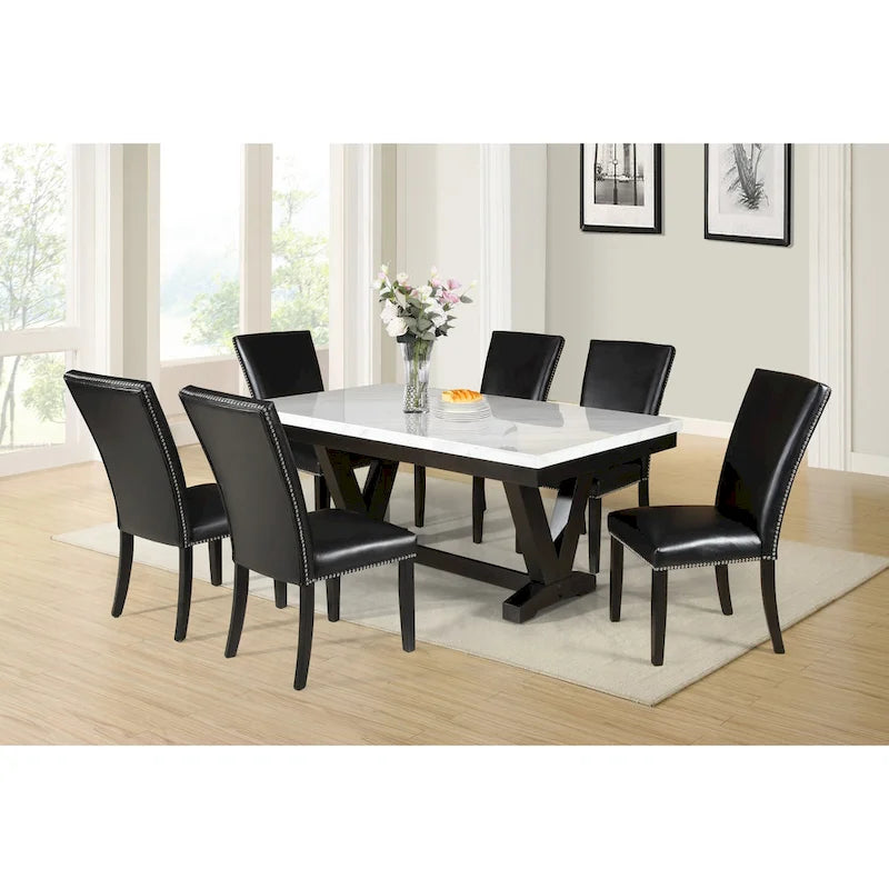 Steve Silver Fenton White Marble Dining Set