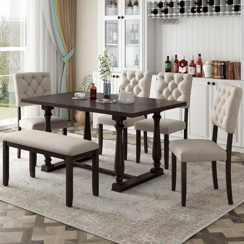 Ensemble de salle à manger 6 pièces Nestfair avec 4 chaises et 1 banc