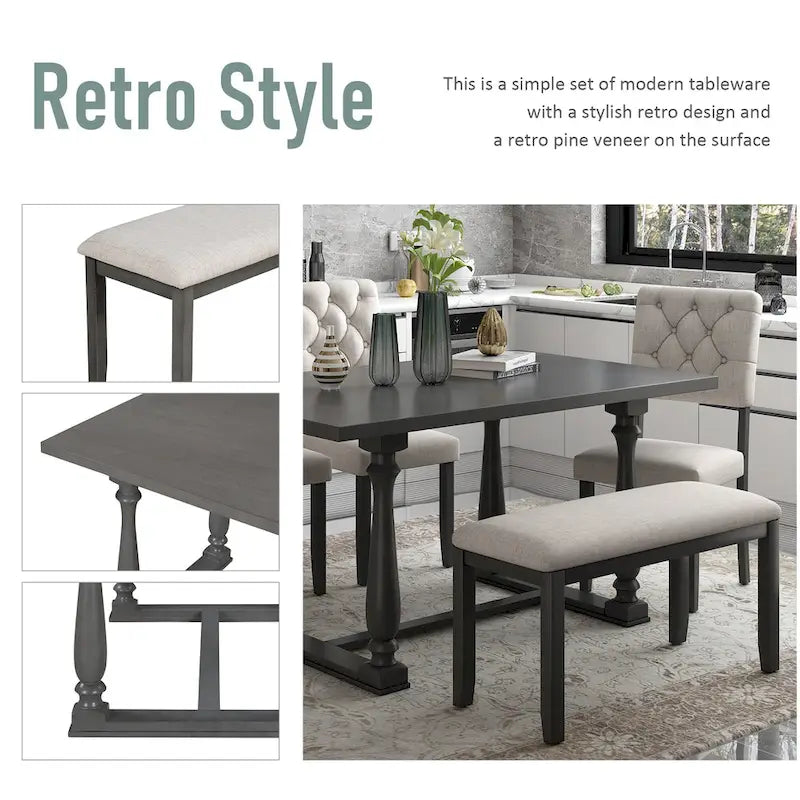 Ensemble de salle à manger 6 pièces Nestfair avec 4 chaises et 1 banc