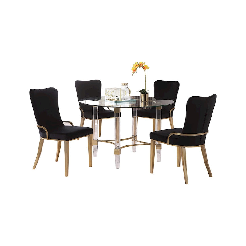 Ensemble de salle à manger Somette Ridley Gold 5 pièces en verre/acrylique avec chaises noires