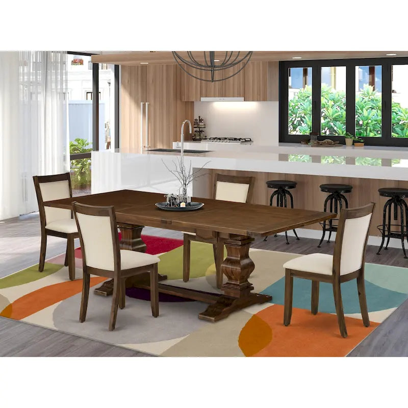 East West Furniture Ensemble Table à Manger - une Table en Bois et des Chaises en Tissu de Lin Beige Clair, (Options de Pièces)