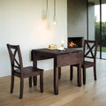 Ensemble de salle à manger 3 pièces avec table à rabats en bois et 2 chaises à dossier en X pour petits espaces