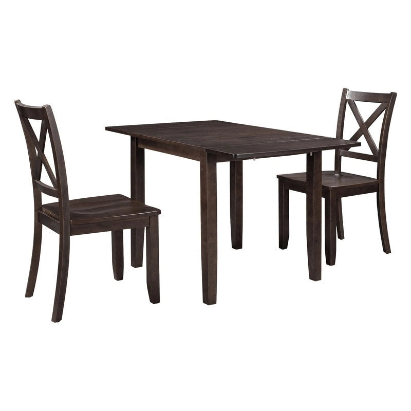 Ensemble de salle à manger 3 pièces avec table à rabats en bois et 2 chaises à dossier en X pour petits espaces