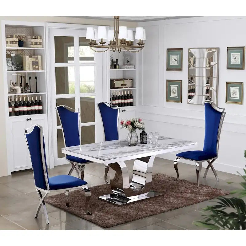 Ensemble de salle à manger 5 pièces en marbre véritable blanc Luxe, meubles de la meilleure qualité