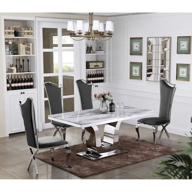 Ensemble de salle à manger 5 pièces en marbre véritable blanc Luxe, meubles de la meilleure qualité