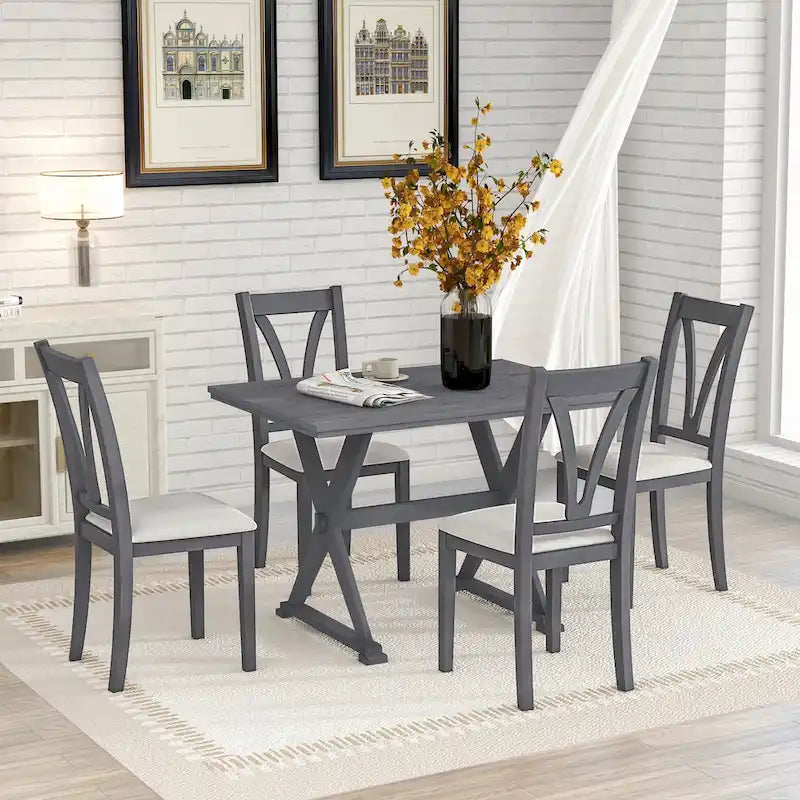 Mid-Century Wood 5-Piece Dining Table Set