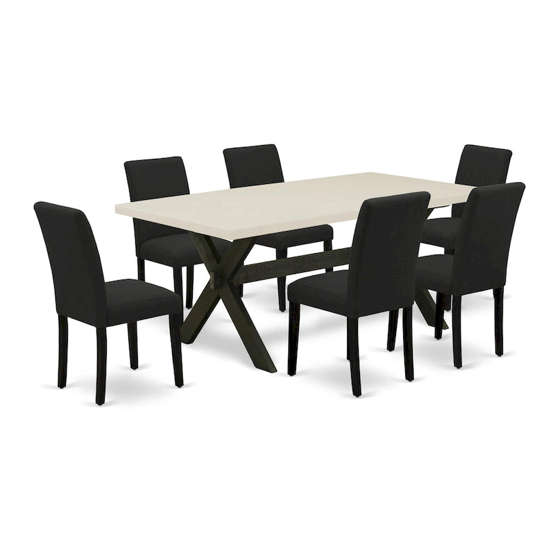 East West Furniture Ensemble de salle à manger - une table de salle à manger et des chaises rembourrées en tissu de lin de couleur noire, noir (option de pièces)