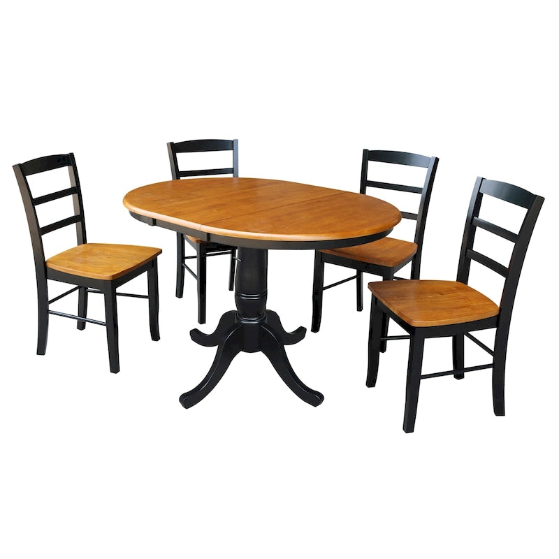 Table ronde à piédestal de 36 po avec rallonge de 12 po et 4 chaises Madrid