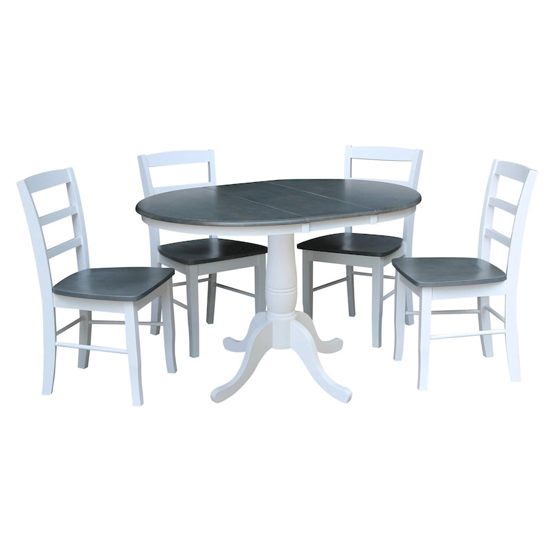 Table ronde à piédestal de 36 po avec rallonge de 12 po et 4 chaises Madrid
