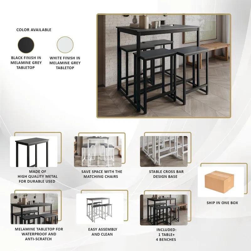 Ensemble de salle à manger 5 pièces en métal élégant CraftPorch