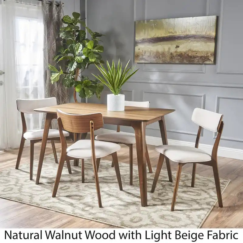 Ensemble de salle à manger rectangulaire en bois 5 pièces Megann Mid-Century par Christopher Knight Home