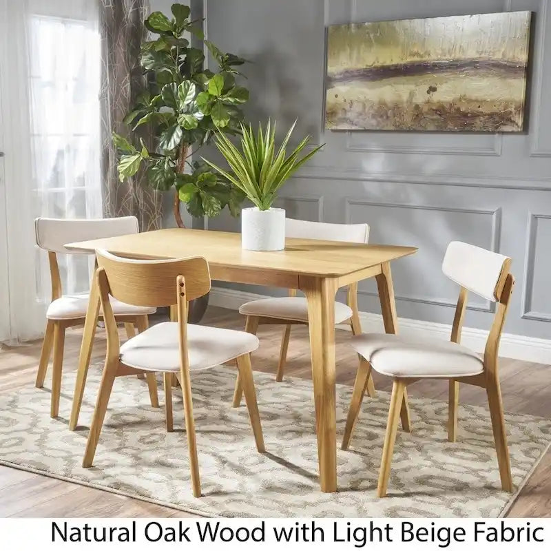 Ensemble de salle à manger rectangulaire en bois 5 pièces Megann Mid-Century par Christopher Knight Home
