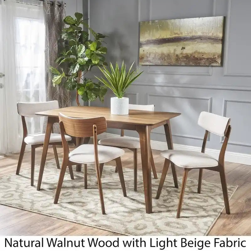 Ensemble de salle à manger rectangulaire en bois 5 pièces Megann Mid-Century par Christopher Knight Home