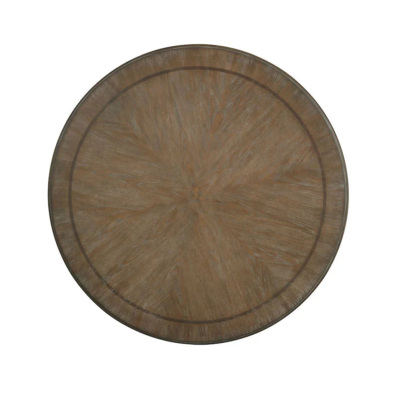 Ensemble de salle à manger rond 7 pièces rembourré en tissu blanc Caelum Farmhouse de The Gray Barn