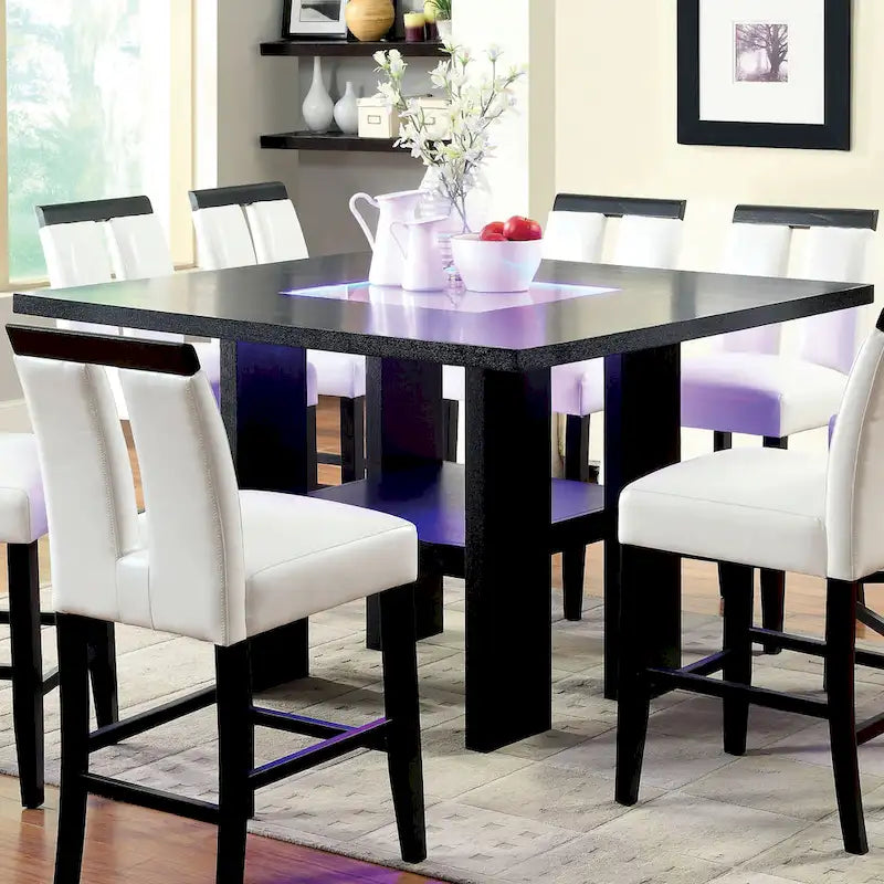 Ensemble de salle à manger 9 pièces Blanton en bois noir de hauteur comptoir par Furniture of America