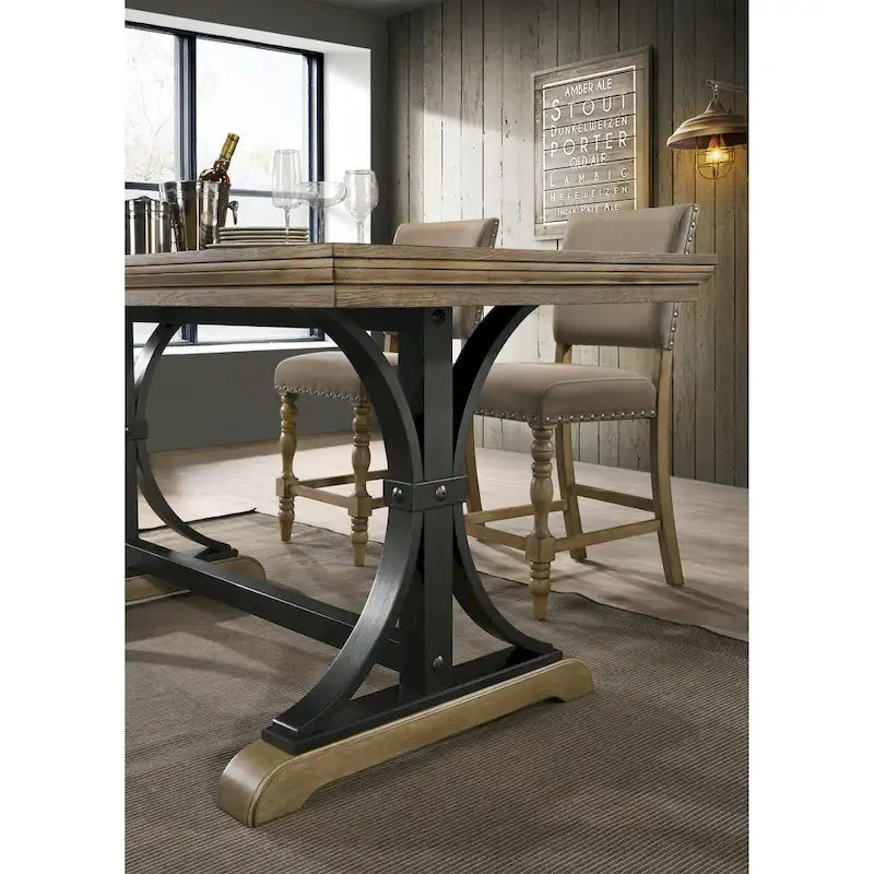 Ensemble de salle à manger hauteur comptoir 6 pièces Birmingham de Roundhill Furniture avec table au fini bois flotté et chaises cloutées