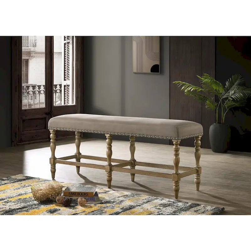 Ensemble de salle à manger hauteur comptoir 6 pièces Birmingham de Roundhill Furniture avec table au fini bois flotté et chaises cloutées