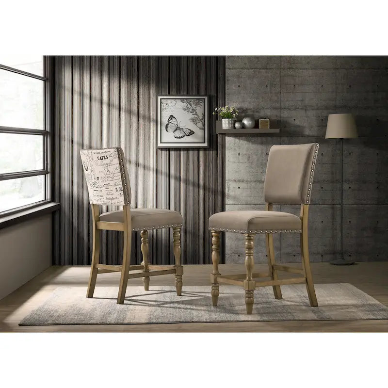 Ensemble de salle à manger hauteur comptoir 6 pièces Birmingham de Roundhill Furniture avec table au fini bois flotté et chaises cloutées