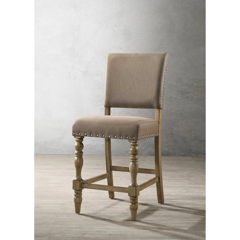 Ensemble de salle à manger hauteur comptoir 6 pièces Birmingham de Roundhill Furniture avec table au fini bois flotté et chaises cloutées