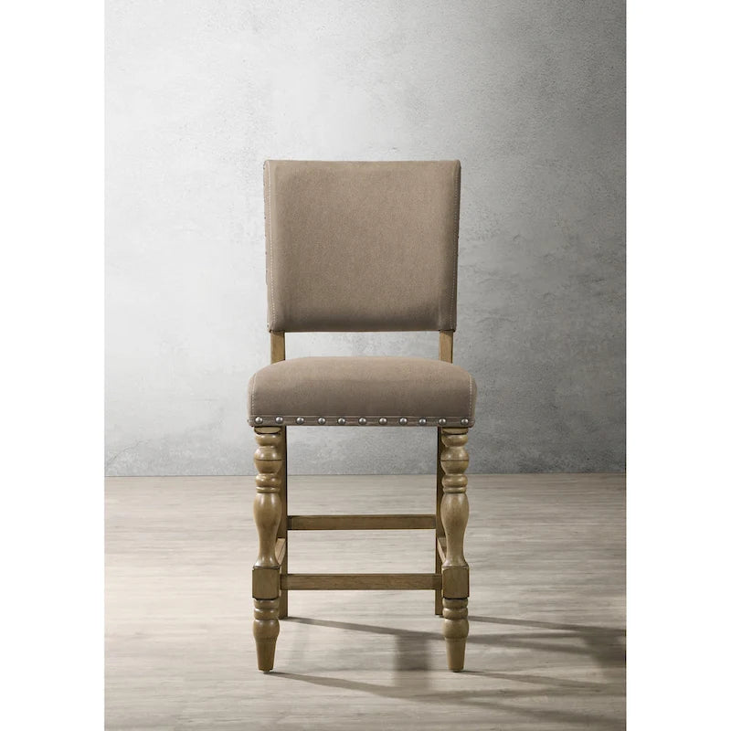 Ensemble de salle à manger hauteur comptoir 6 pièces Birmingham de Roundhill Furniture avec table au fini bois flotté et chaises cloutées