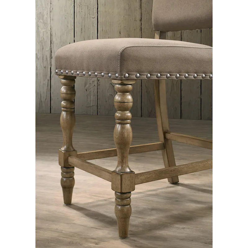 Ensemble de salle à manger hauteur comptoir 6 pièces Birmingham de Roundhill Furniture avec table au fini bois flotté et chaises cloutées
