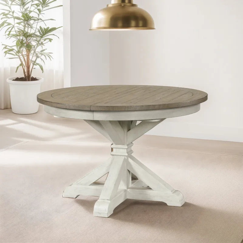Ensemble de salle à manger 5 pièces Roundhill Furniture Harola, table de salle à manger ronde à piedestal avec rallonge de 45,7 cm, 4 chaises d'appoint