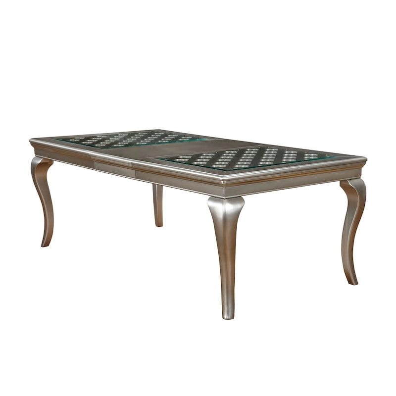Ensemble de salle à manger Tily Glam Gold en similicuir capitonné 9 pièces avec rallonge par Furniture of America
