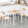 HOMCOM Ensemble de 3 pièces en bois, table à manger carrée avec 1 table et 2 chaises et cadre en métal robuste, blanc