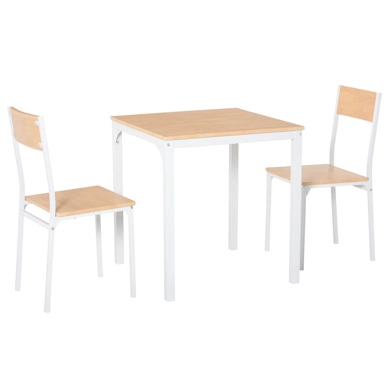 HOMCOM Ensemble de 3 pièces en bois, table à manger carrée avec 1 table et 2 chaises et cadre en métal robuste, blanc