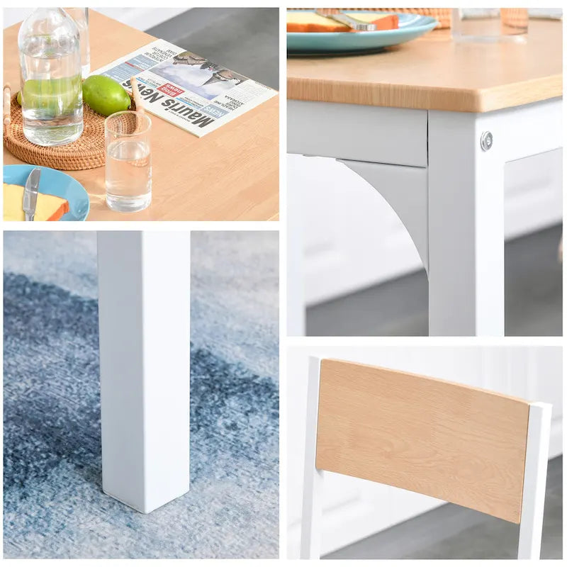 HOMCOM Ensemble de 3 pièces en bois, table à manger carrée avec 1 table et 2 chaises et cadre en métal robuste, blanc