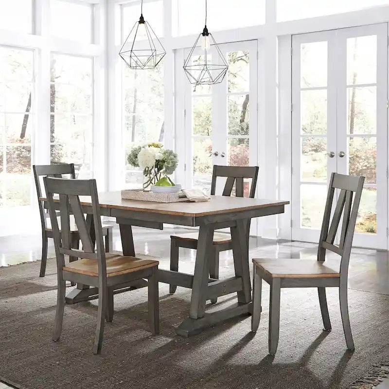 Ensemble de table à tréteaux 5 pièces Lindsey Farm gris et grès