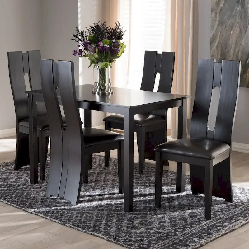 Ensemble de salle à manger 5 pièces en similicuir marron contemporain par Baxton Studio