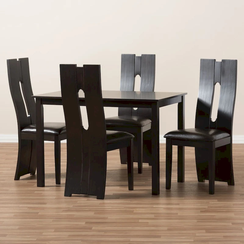 Ensemble de salle à manger 5 pièces en similicuir marron contemporain par Baxton Studio