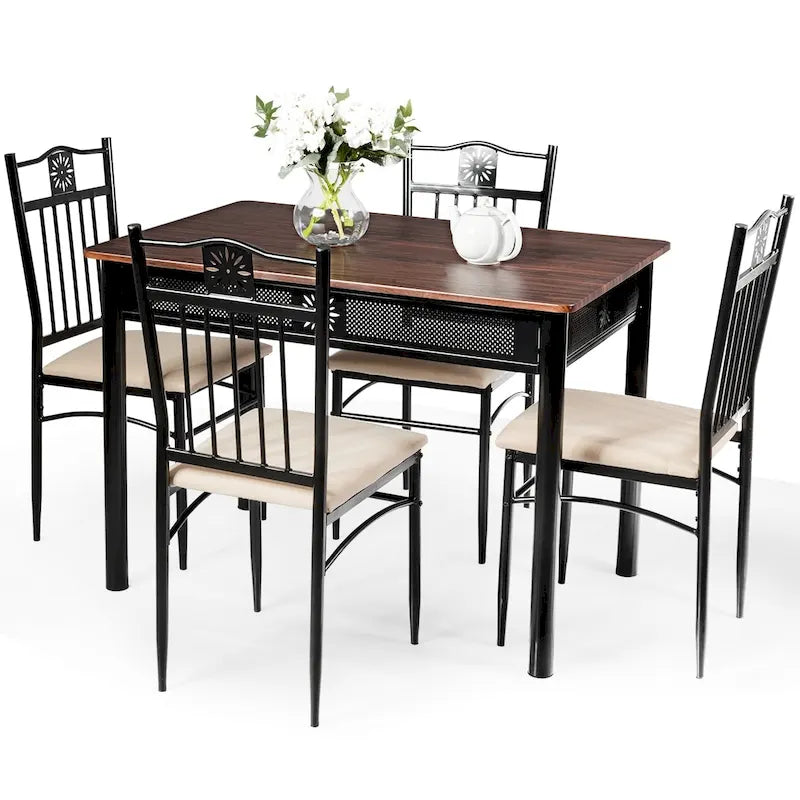 Ensemble de salle à manger 5 pièces en bois et métal Table et chaises Meubles de cuisine
