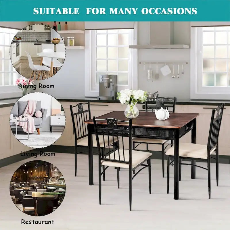 Ensemble de salle à manger 5 pièces en bois et métal Table et chaises Meubles de cuisine