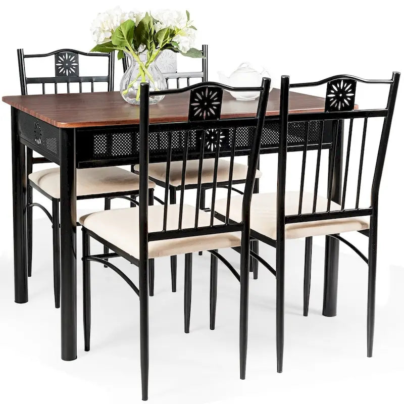 Ensemble de salle à manger 5 pièces en bois et métal Table et chaises Meubles de cuisine
