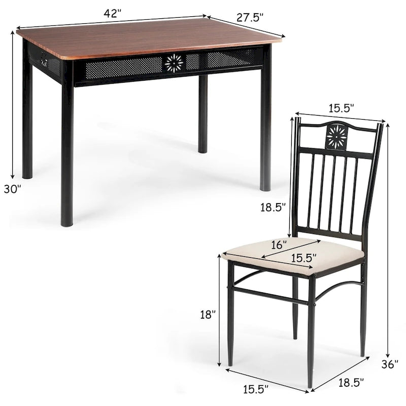 Ensemble de salle à manger 5 pièces en bois et métal Table et chaises Meubles de cuisine