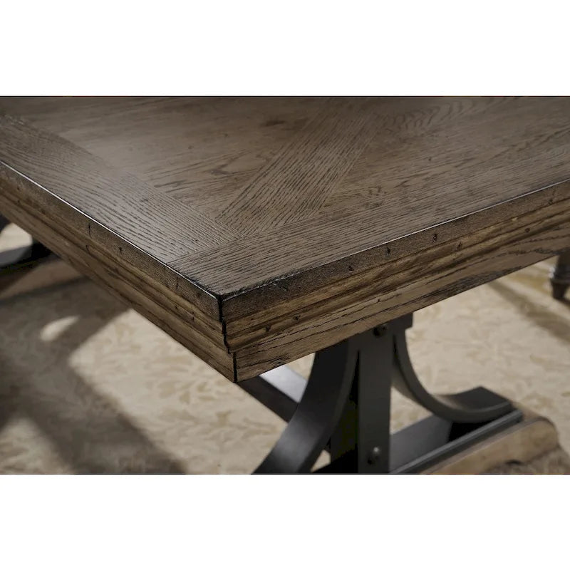 Ensemble de salle à manger 7 pièces Roundhill Furniture Birmingham avec table finition bois flotté et chaises cloutées