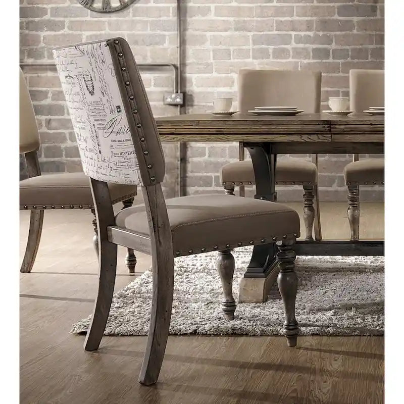 Ensemble de salle à manger 7 pièces Roundhill Furniture Birmingham avec table finition bois flotté et chaises cloutées