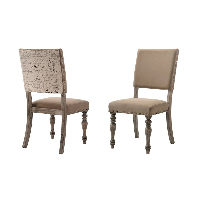 Ensemble de salle à manger 7 pièces Roundhill Furniture Birmingham avec table finition bois flotté et chaises cloutées