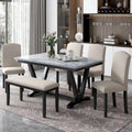 Ensemble de salle à manger 6 pièces avec table à plateau en placage marbré