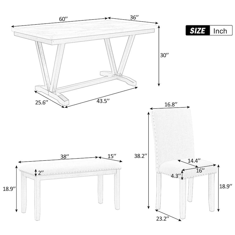 Ensemble de salle à manger 6 pièces avec table à plateau en placage marbré