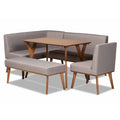 Ensemble de salle à manger 5 pièces en tissu gris et bois de noyer Odessa