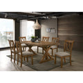 Roundhill Furniture Enna Morden Farmhouse Wood 7-Piece Trestle Dining Set, Brushed Driftwood Finish