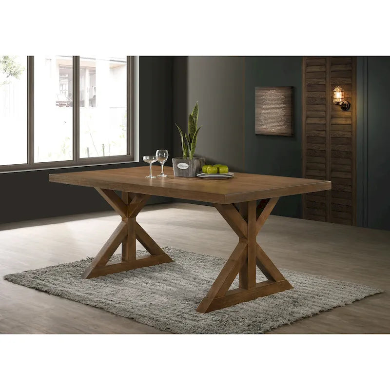 Ensemble de salle à manger 7 pièces en bois Enna Morden Farmhouse avec tréteaux, finition bois flotté brossé de Roundhill Furniture